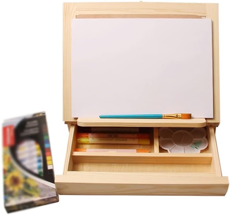 HBJWOV Portable Folding Easel for Art Students Portable Desktop Oil Painting Box Easel Outdoor Sketching Wooden Easel