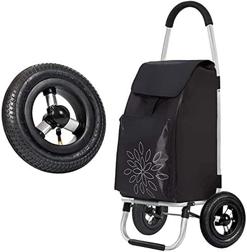 Inflatable Lightweight Shopping Trolley Bag with Wheels Heavy Duty Collapsible Rolling Cart Red Color Portable and(Black)