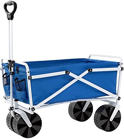 YSC Folding Beach Wagon – Collapsible Cart with Wheels – Utility Shopping Basket – Everyday Carrying Wagon – Large Outdoor Cart – Heavy-Duty Beach Utility Caddy (Royal Blue)