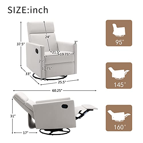 Lumisol Modern Swivel Rocker Recliner Chair, Manual Glider Reclining Sofa Chair With Adjustable Backrest And Footrest, 360 Degree Swivel Home Theater Lounge Chair For Living Room, Apartment (Beige) #TOP1