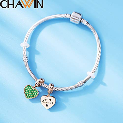 Chawin May Birthstone Charms, Rose Gold Love Heart Pendant, 925 Silver Dangle Compatible With Pandora Charm Bracelets, Necklace, Birthday Gift For Women, Girls, Shiny Rainforest Green Gems #TOP2