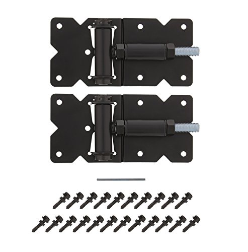 7Penn Self-Closing Black Gate Hinge 2-Pack With Installation Screws And Swing Adjuster Tool – Outdoor Vinyl/Wood Fence #TOP1