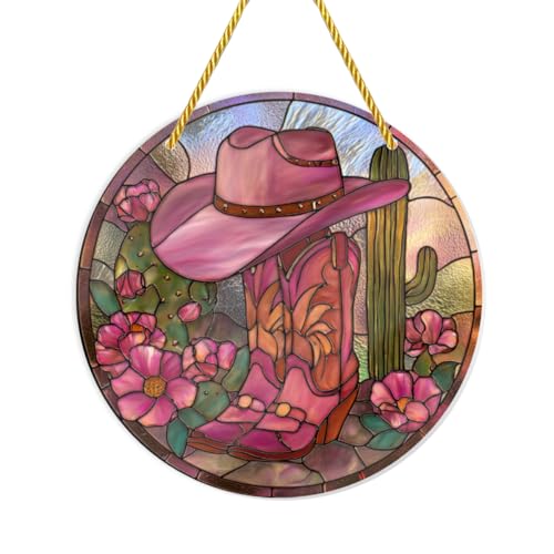 Cowboy Hat & Cactus Blossoms Acrylic Suncatcher
