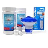 Cristal MultiTabs Chlor 5 in 1 Set - 2 x 1,0 kg 20 g Tabletten mit Chlordosierer Mini...
