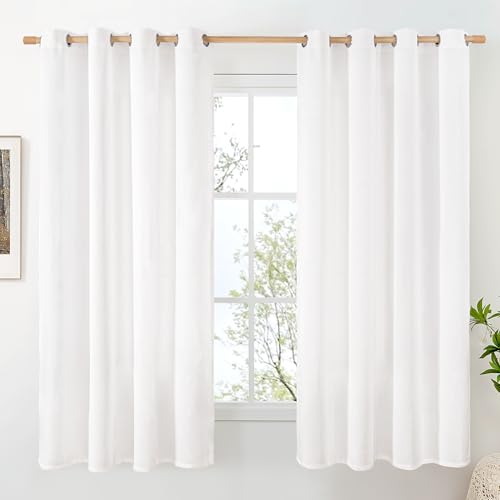 BGment Pure White Linen Curtains 63 Inch Length for Living Room