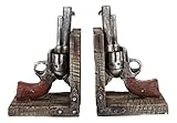 Ebros Gift Rustic Western Wild West Double Revolvers Six Shooter Pistols Decorative Bookends Figurine Set Country Cowboy US Marshall Sherriff Accent Sculptures