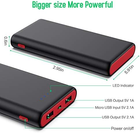 HETP Power Bank, Portable Charger 25800mAh [Newest Black-Red Design] High Capacity Power Banks with 2 USB Ports External Battery Pack with 4 LED Lights for Smart Phones,Tablet and Other Devices