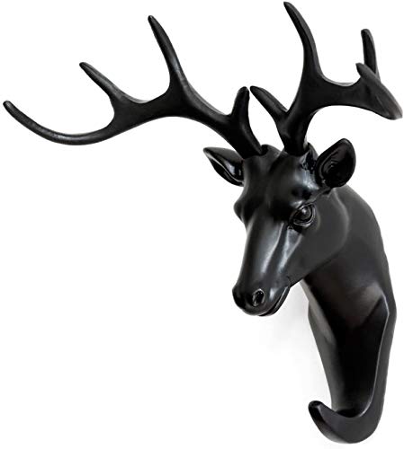 Image of KPNG Plastic Heavy Duty, Rustic Deer Head Single Wall Hook, Black