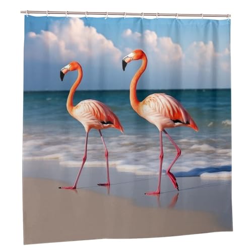 Rideau de douche plage et flamant rose pour une ambiance vacances - 3
