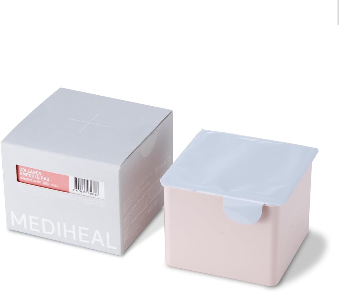 (Only Refill) Mediheal Collagen Ampoule Pad (100 Pads) - Cotton Facial Toner Pads for Skin Firming & Restore Elasticity - Vegan Eco Silk Pad