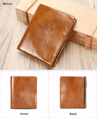 RFID Blocking Leather Wallet for Men – Slim Vintage Bifold Wallet with 8 Card Slots, Coin Pocket, Top Grain Cowhide Leather, Handmade Full Grain Leather Wallet - Brown3