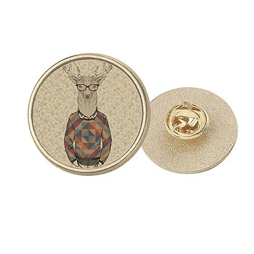 Broche ronde dorée cerf artistique et lunettes au fini ciselé