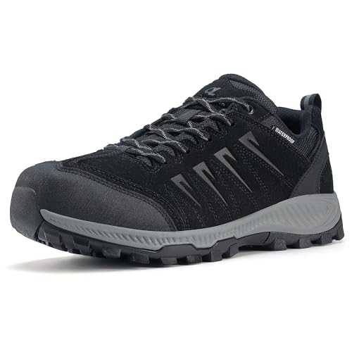 OL OUTJET LEGEND Men's Waterproof Hiking Shoes Lightweight Anti-Slip Outdoor Walking Work Trekking Sneakers Dark Black