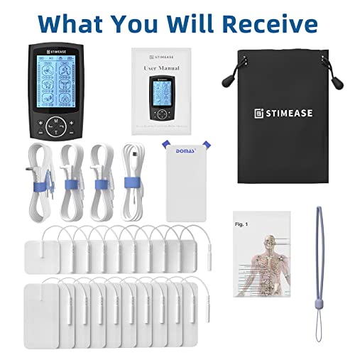 Stimease Tens Unit Muscle Stimulator,24 Modes Dual Channel Rechargeable Tens Ems Device Electric Massager Physical Therapy Equipment For Body Pain Management With 20 Electrode Pads #TOP7
