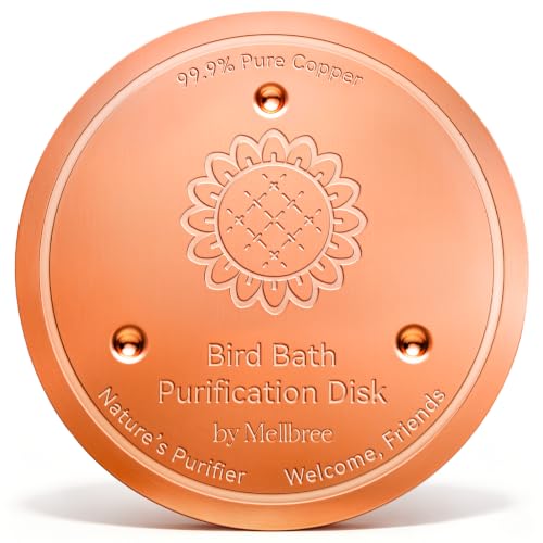 Image of Mellbree Bird Bath Copper Disc, 0.6mm 99.99% Pure Copper for Natural Water Care, Fits Most Outdoor Birdbaths, Bowls, Solar & Heated Units (Sunflower)