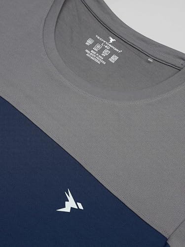 Image of TECHNOSPORT Men Colorblock Slim Fit Round Neck T-Shirt with TECHNOCOOL+ (Light Blue) Gym Tee Dry Fit T Shirt for Men Sports Top for Him
