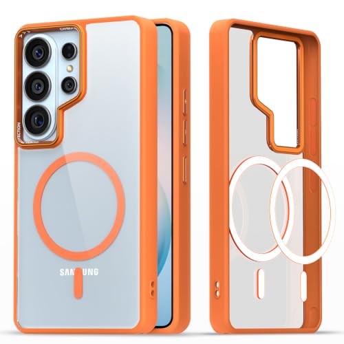 Image of Pikkme Back Cover for Samsung S26 Ultra 5G | Shockproof | Mag-Safe Compatible | Hard Transparent Back | Premium Raised Camera Protection | Bumper Case (Orange Mag-Safe)