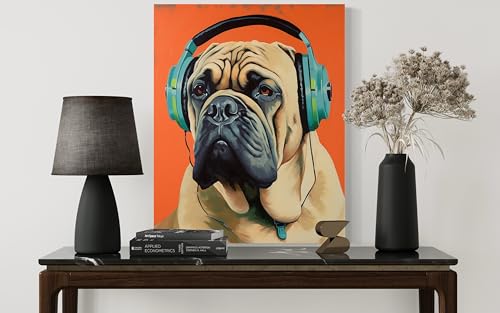English Mastiff Abstract Art Print Canvas Wrapped Painting, Dog With Headphones Pet Animal Wall Art Decor Picture Painting Decor Gallery 12 (English Mastiff, 20"L x 16"W CANVAS, Wrapped Canvas) by aj decor - Used condition - Image 2