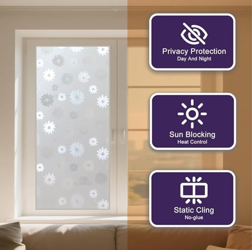 Image of HOME13 Window Privacy Film Frosted Glass Film Decorative Window Sticker Removable Window Film Home Office Privacy Film Window Coverings (Sunflower Frosted, 2 Feet by 8 Feet)