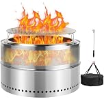 SMOOL 68cm Fire Pit Smokeless, Portable Fire Pits for Camping, Stainless Steel Outdoor FirePit BBQ for Patio & Garden, Wood Burning Stove with Removable Ash Pan, Carry Bag, Poker and Grill