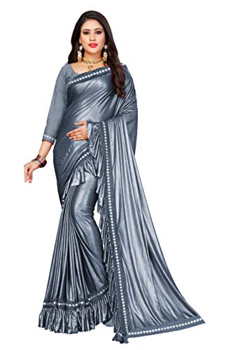OWEE; KOI AUR BHI HAI JO AAPSE PYAR KARTA HAI Women's Kanchipuram Cotton Blend Saree with Unstitched Blouse Piece (saiya silver_Silver)