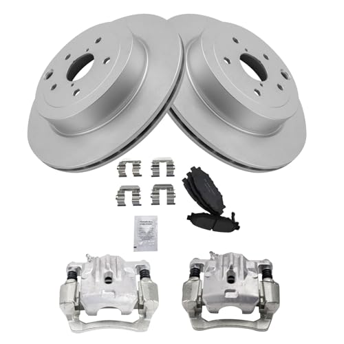 Image of TRQ Rear Brake Pad and Rotor Set Ceramic G Coated Rotors Calipers | For 2012-2013 Subaru Impreza WRX STI Limited