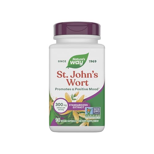 Natures Way St. Johns Wort Premium Extract, Promotes a Positive Outlook*, 300 Extract mg per Serving, with Rosemary Leaf & Spirulina, Non-GMO Project Verified, Vegan 90 Capsules (Packaging May Vary) Natures Way St. Johns Wort Premium Extract, Promotes a Positive Outlook*, 300 Extract mg per Serving, with Rosemary Leaf & Spirulina, Non-GMO Project Verified, Vegan 90 Capsules (Packaging May Vary)