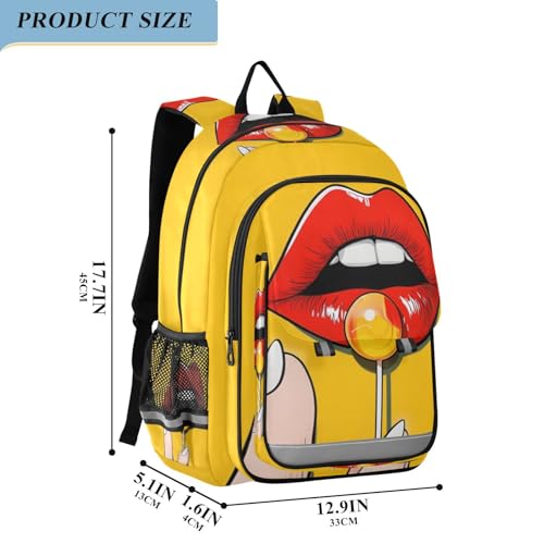 Red Lip Lolipop Backpack Travel Laptop Daypack Shoulder Bag Book Bag Daypack with Reflective Strip 12.9 ×17.7 In2
