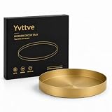 Bandejas Decorativas Platos Doradas Bandeja Redonda Metal de Acero Inoxidable para Organizador Joyería Velas Pizza (Oro, Ø 20 cm)