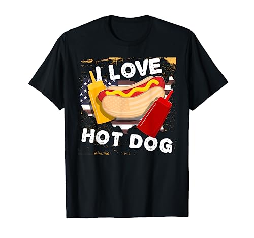 I Love Hot Dog American Fast Food Funny 4th July T-shirt, Azul, S