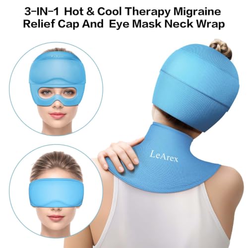 Image of 3 in 1 Migraine Relief Cap Neck Ice Pack Wrap Gel and Ice Eye Masks, Detachable Ice Caps with Eyes Masks, Hot and Cold Therapy for Relief of Headaches, Stiff Neck and Eye Fatigue (Sky Blue)