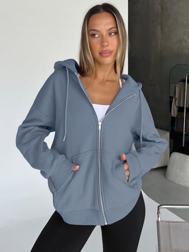 Image of Trendy Queen Womens Zip Up Hoodies 2026 Oversized Sweatshirt | Spring Fall Layering Jacket with Pockets, Casual Track Outfits, Cozy Fleece Winter Clothes