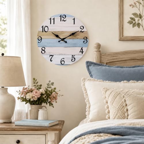 Image of CHYLIN Dark Brownish Blue Wall Clocks Battery Operated 8 Inch | Easy To Read Vintage Clock Decorative for Kitchen Bedroom Office Bathroom