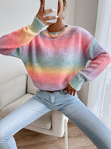 Image of Floerns Women's Drop Shoulder Long Sleeve Crew Neck Sweater Pullover Top