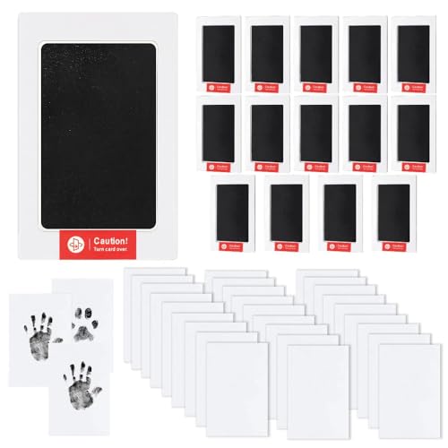 15-Set Inkless Memory Kit for Hand & Foot Prints Pet Paw Impressions Clean Touch Pad with Keepsake Cards Reusable Hand and Foot Print Pad Newborn & Pet Gift (Black)