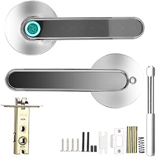 Smart Bluetooth Keyless Entry Door Handle Lock, Biometric Fingerprint Password APP Lever Lock with Low Voltage Alarm for Family Apartment Office, USB charging(Chrome)