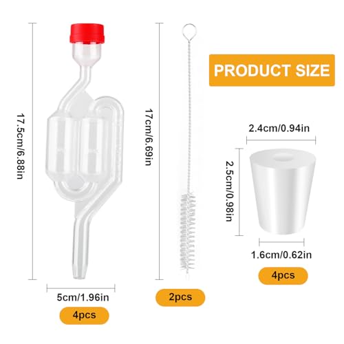 Aubess 4 Stück Gärröhrchen Gärset, Gärröhrchen mit Stopfen und Reinigungsbürste aus Klarem Kunststoff, Gärröhrchen für Weinballon，Reine Saftgärung, Bierbrauen, Wein, Sauerkraut, Kimchi