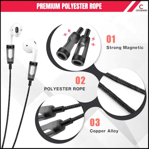 Image of CRYSENDO Braided Anti-Loss Magnetic Neck Strap for Wireless Earbuds | Silicone Connectors secure Magnetic Lock | Lightweight, Tangle-Free, for Sports & Daily Use (Compatible with AirPods 1 /2 /3 /Pro)