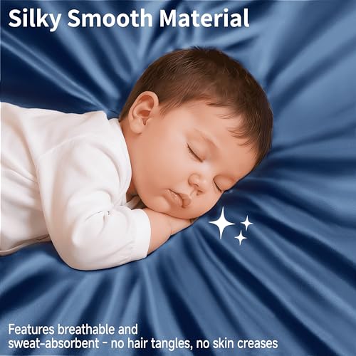 Image of Satin Bassinet Sheets Boy, Great for Baby Hair, Soft Silk Feeling Sheet for Bassinet Mattress & Pad, Gift for Newborn and Infant (Navy Blue)