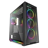 GAMEMAX View Mid-Tower E-ATX Gaming PC Case, Pre-Installed 4X ARGB Fan & 2X ARGB LED Strip, Top 360mm Radiator Support, Tempered Glass Panel, USB3.0 Ready, Fan Controller Hub Included