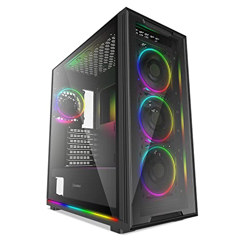 GAMEMAX View Mid-Tower E-ATX Gaming PC Case, Pre-Installed 4X ARGB Fan & 2X ARGB LED Strip, Top 360mm Radiator Support, Tempered Glass Panel, USB3.0 Ready, Fan Controller Hub Included