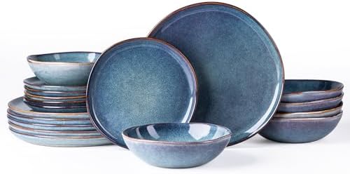 AmorArc Ceramic Dinnerware Sets,Handmade Reactive Glaze Stoneware Plates and Bowls Set,Highly Chip and Crack Resistant | Dishwasher & Microwave Safe Dishes set,Service for 6 (18pc)