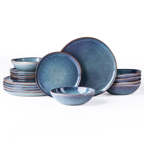 Image of AmorArc Ceramic Dinnerware Sets,Handmade Reactive Glaze Stoneware Plates and Bowls Set,Highly Scratch Resistant | Dishwasher & Microwave Safe Dishes set,Service for 6 (18pc)