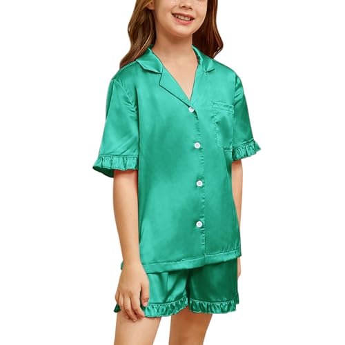 QPANCY Silk Pajamas for Girls Button Down Piece Pj Sets Kids