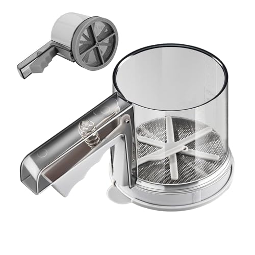 Mimoqk Tamizador de Azúcar Hielo - Tamizador de mano inoxidable | Espolvoreador semiautomático de doble capa para cocina | Utensilio Pastelería para Pasteles Hogar Restaurante