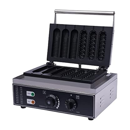 Edelstahl Waffeleisen Waffeln Am Stiel Waffelsticks Hotdog Corn Dogs 50-300 ℃ Temperaturregelung Edelstahl Gehäuse für 6 Stielwaffeln, Doppelte Heizplatte