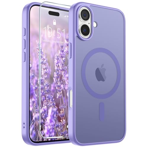 Image of SUPFINE Magnetic for iPhone 16 Plus Case(Compatible with MagSafe) (Military Grade Drop Protection) Slim Translucent Matte Shockproof with Anti-Fingerprint Phone Case,Purple