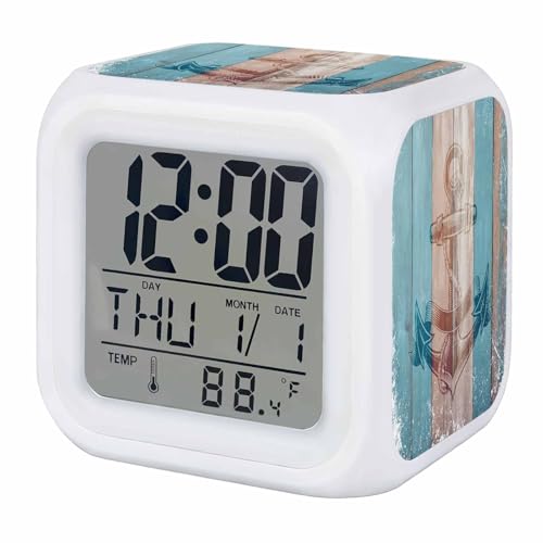 IDOWMAT Digital Alarm Clock for Bedrooms, Vintage Sea Ship Anchor