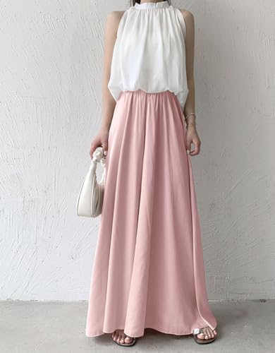 chouyatou Women's Satin Silky Wide Leg Culotte Pants High Elastic Waist Party Dress Casual Palazzo Pants2