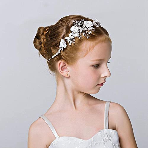 Tiara de novia y comunión con perlas hermosas para peinados de boda infantil 5